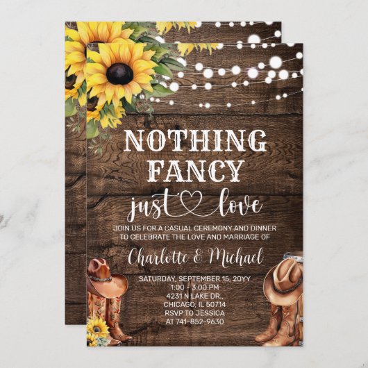 ウエスタン素朴Nothingファンシーは単なる愛結婚の 招待状 (正面/裏面)