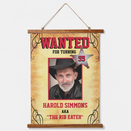 ウエスタン誕生日指名手配ポスター 吊り下げ型タペストリー (正面)