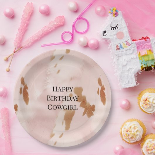 ウエスタン赤面ピンククリームコフェイクウィド誕生日 ペーパープレート (パーティー)