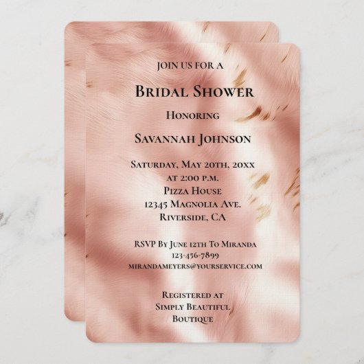 ウエスタン赤面ピンクコフェイクウィドブライダルシャワー 招待状 (正面/裏面)