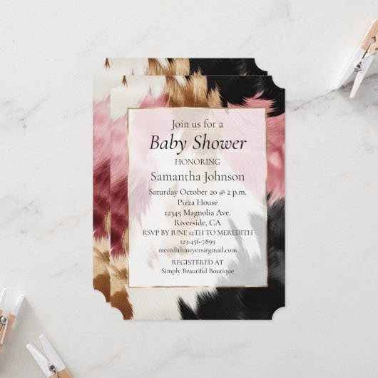 ウエスタン金ゴールドピンクブラッククリーム女性のカーボーイ牛革 招待状 (正面/裏面インサイチュ)