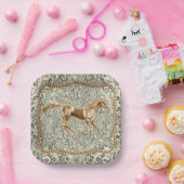 ウエスタン金ゴールドホースベルトバックル ペーパープレート (パーティー)