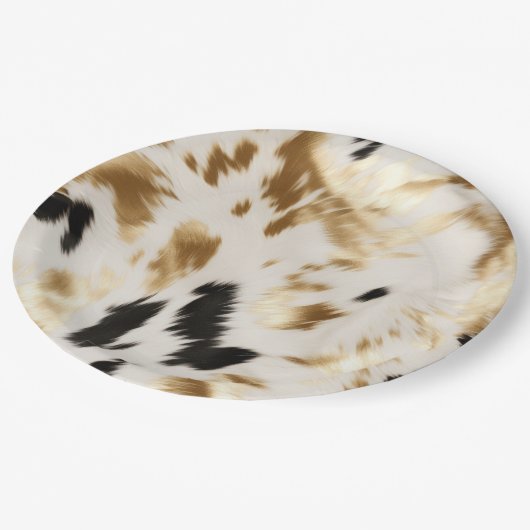 ウエスタン金ゴールド白黒クリームコウィド ペーパープレート (アングル)