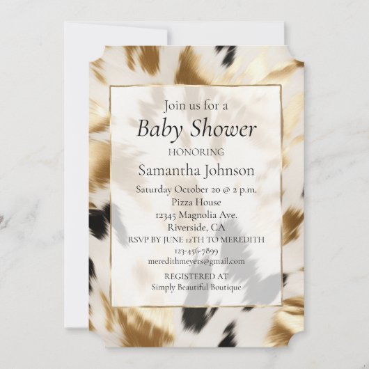 ウエスタン金ゴールド白黒クリームコウィド 招待状 (正面)