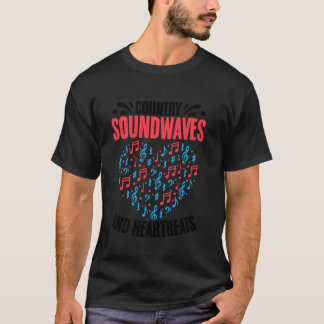 ウエスタン カントリー サウンドウェーブ & ハートビート カントリー ミュージック Tシャツ