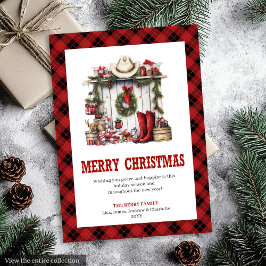 ウエスタン・バッファローのチェック柄の田舎風クリスマスグリーティングカード シーズンカード