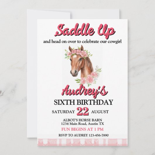 ウエスタン・バースデーおめでとう Saddle Up Girls 招待状 (正面)