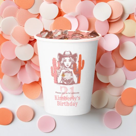 ウエスタン ピンク カウガール ディスコ 21歳の誕生日パーティー 紙コップ