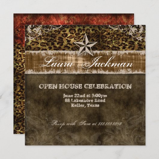 ウエスタン ヴィンテージ 卒業写真カード レオパード スター 招待状 (正面/裏面)