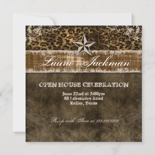 ウエスタン ヴィンテージ 卒業写真カード レオパード スター 招待状 (正面)