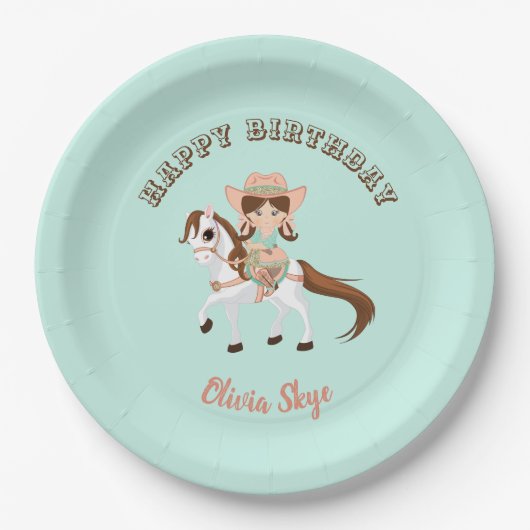 ウエスタン 誕生日 少女カウガール ペーパープレート (正面)