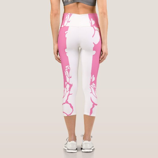 ウエストの高い白いフローラ  カプリレギンス (裏面)