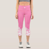 ウエストの高い白いフローラ カプリレギンス (正面)