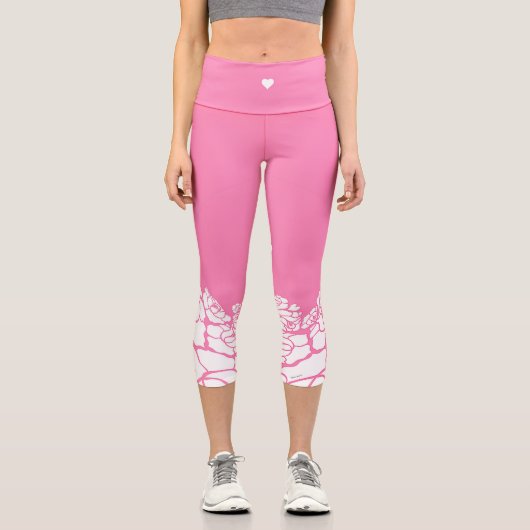 ウエストの高い白いフローラ  カプリレギンス (正面)