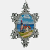 ウエストクードディヘッドライトハウス，ルベック，メイン スノーフレークピューターオーナメント (左)