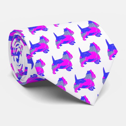 ウエストハイランドウェスティテリアピンクシルエットホワイト ネクタイ (ロール)