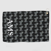 ウエストハイランドウェスティードグシルエットY&Bグリッドブラック ゴルフタオル (横)