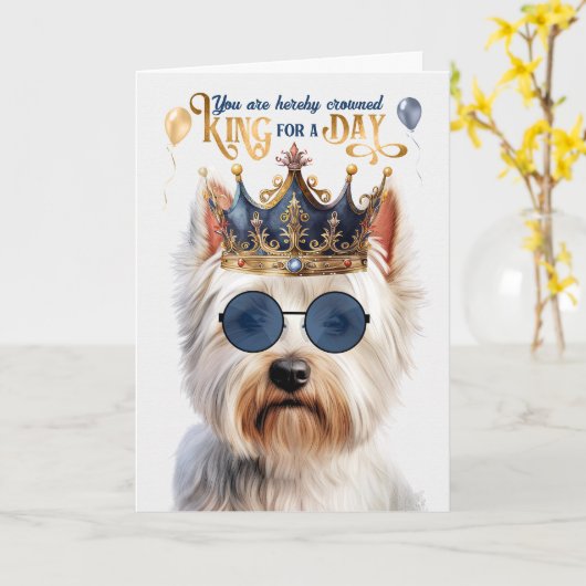 ウエストハイランドテリアキングフォーおもしろいデイ誕生日 カード (黄色い花)