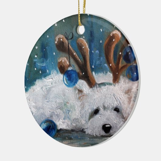 ウエストハイランドテリアブルークリスマスウェスティードッグ セラミックオーナメント (左)