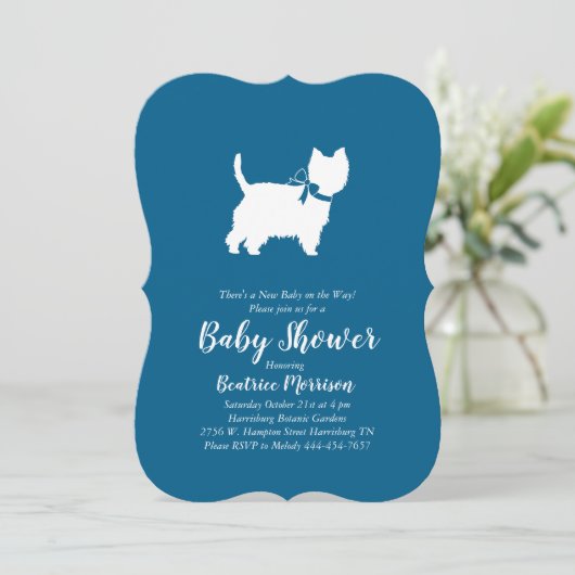 ウエストハイランドテリア犬ベビーシャワーブルーボーイ 招待状 (スタンド正面)