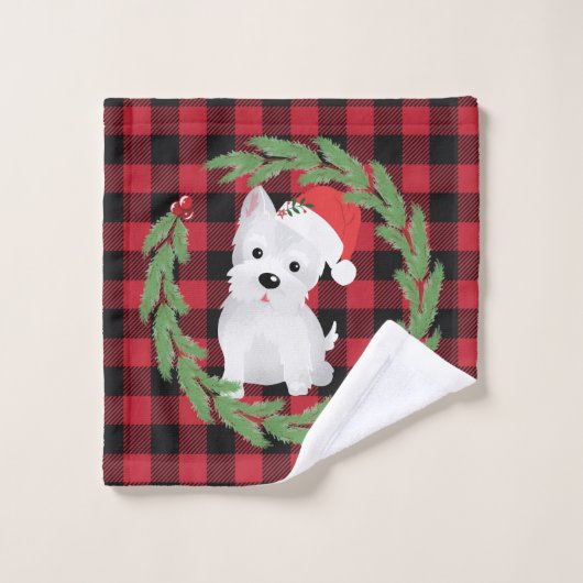 ウエストハイランドドッグサンタハットバッファロープレイド バスタオルセット (ウォッシュタオル)