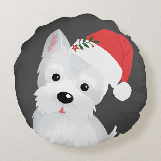 ウエストハイランドドッグサンタハットホリーベリー ラウンドクッション (裏面)