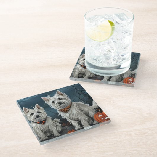 ウエストハイランドハロウィン不気味ン ガラスコースター (アングル)