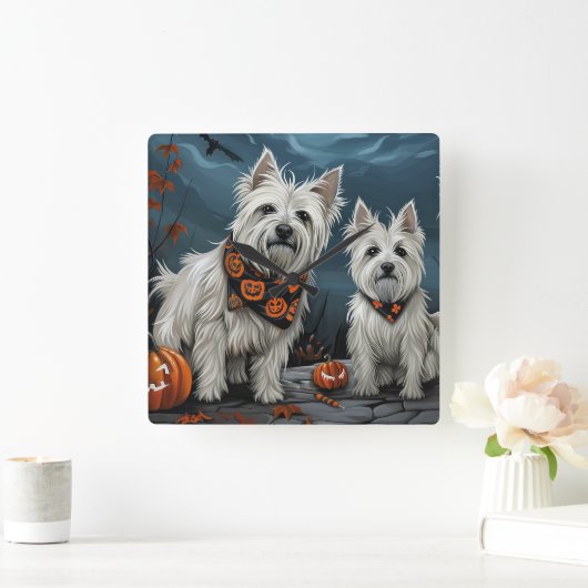 ウエストハイランドハロウィン不気味ン スクエア壁時計 (ホーム)