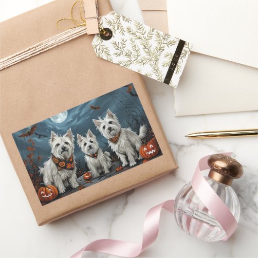 ウエストハイランドハロウィン不気味ン 長方形シール (ギフト)