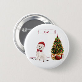 ウエストハイランドホワイトテリアのクリスマスの犬とツリー 缶バッジ