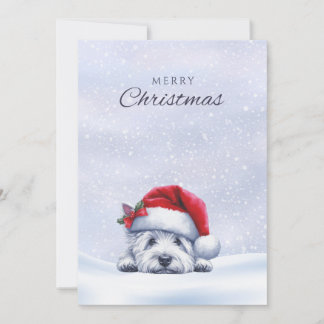 ウエストハイランドホワイトテリアの冬の雪のクリスマスカード シーズンカード