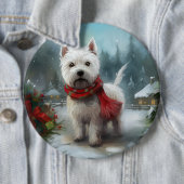 ウエストハイランドホワイトテリアの犬と雪のクリスマス 缶バッジ (インサイチュ)
