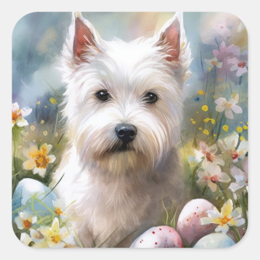 ウエストハイランドホワイトテリアイースターエッグホリデー スクエアシール (正面)