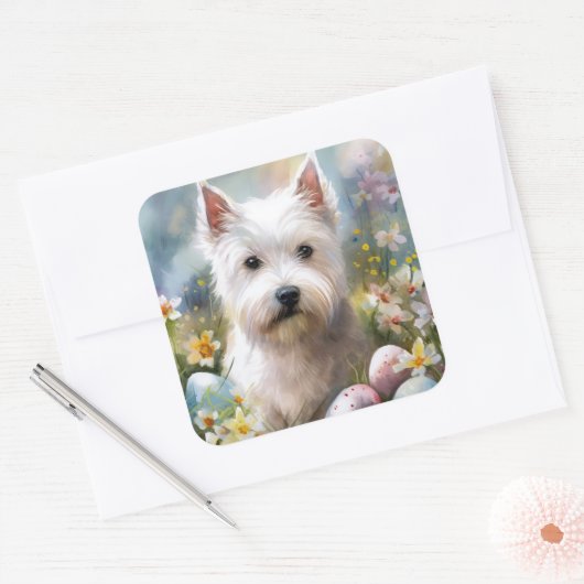 ウエストハイランドホワイトテリアイースターエッグホリデー スクエアシール (封筒)