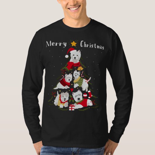 ウエストハイランドホワイトテリアウェスティクリスマスツリー Tシャツ (正面)