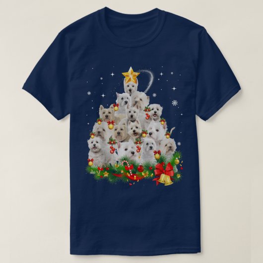 ウエストハイランドホワイトテリアクリスマスツリーライト Tシャツ (デザイン正面)