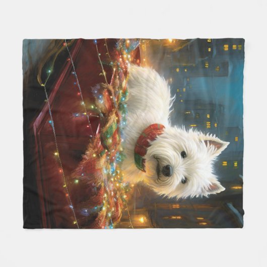 ウエストハイランドホワイトテリアクリスマスフェスティバル フリースブランケット (正面(横))