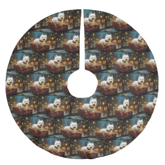 ウエストハイランドホワイトテリアクリスマスフェスティバル ブラッシュドポリエステルツリースカート (正面)