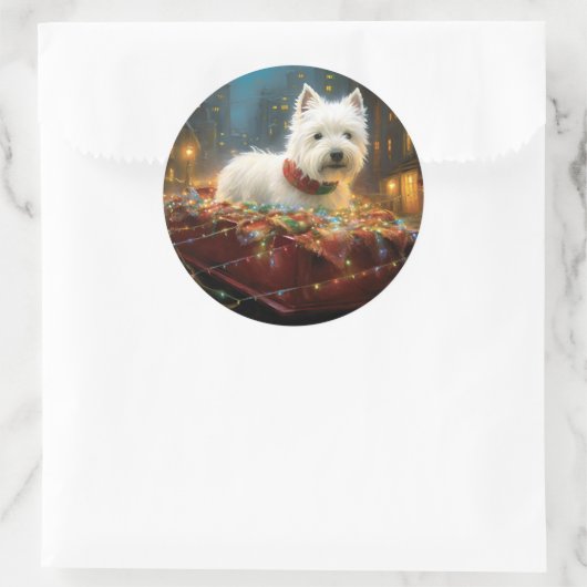 ウエストハイランドホワイトテリアクリスマスフェスティバル ラウンドシール (バッグ)