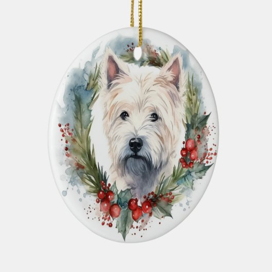 ウエストハイランドホワイトテリアクリスマスリース セラミックオーナメント (右)