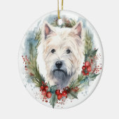 ウエストハイランドホワイトテリアクリスマスリース セラミックオーナメント (左)