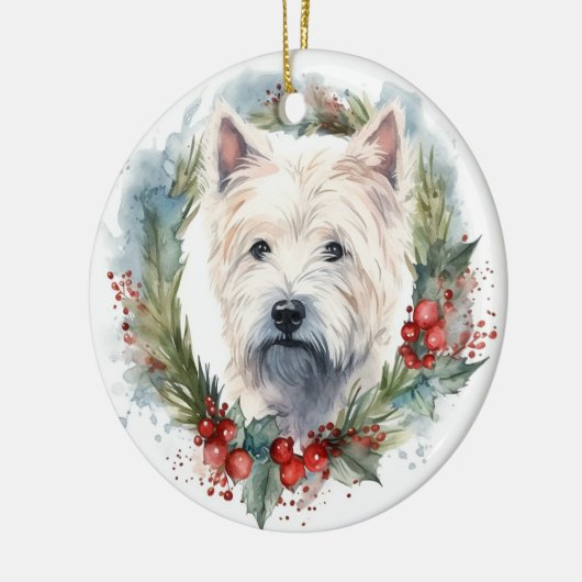 ウエストハイランドホワイトテリアクリスマスリース セラミックオーナメント (左)