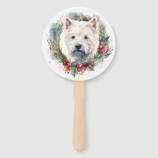 ウエストハイランドホワイトテリアクリスマスリース ハンドファン (正面)