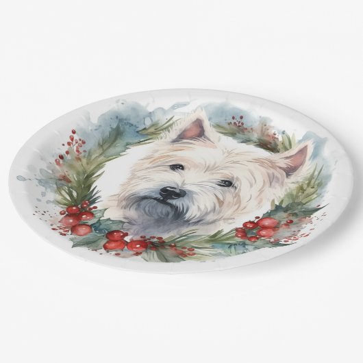 ウエストハイランドホワイトテリアクリスマスリース ペーパープレート (アングル)