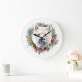 ウエストハイランドホワイトテリアクリスマスリース ラージ壁時計 (ホーム)