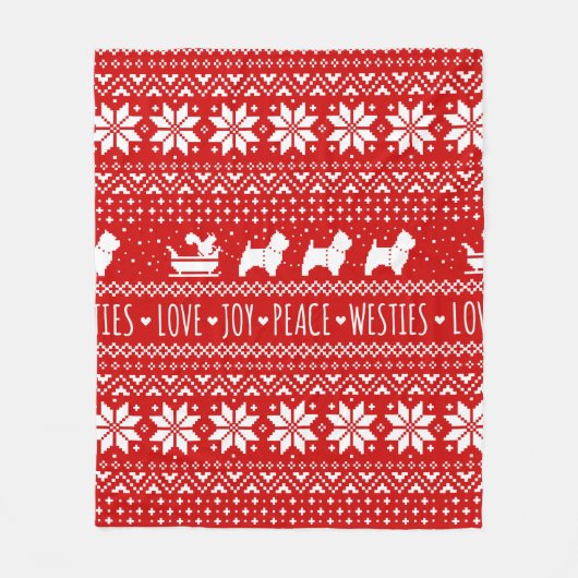 ウエストハイランドホワイトテリアスクリスマスウェスティードッグ フリースブランケット (正面)
