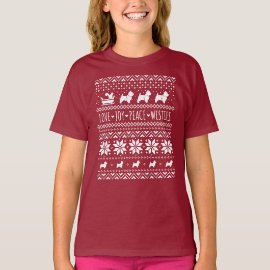 ウエストハイランドホワイトテリアスクリスマスウェスティードッグ Tシャツ (正面)