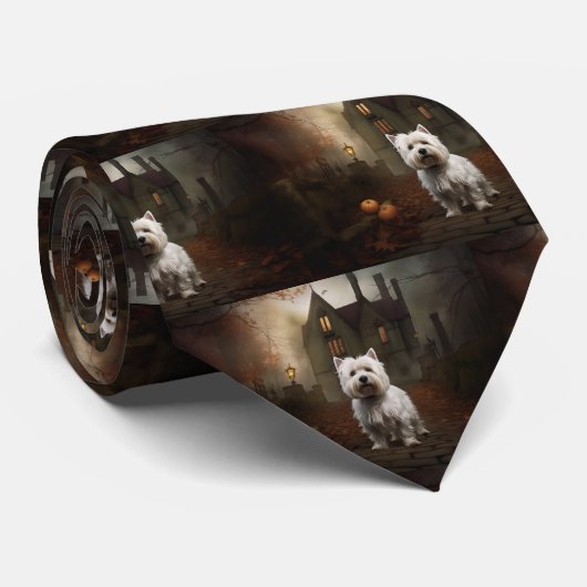 ウエストハイランドホワイトテリアハロウィーン怖 ネクタイ (ロール)