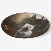ウエストハイランドホワイトテリアハロウィーン怖 ペーパープレート (アングル)