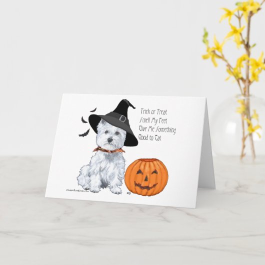 ウエストハイランドホワイトテリアハロウィーン カード (黄色い花)